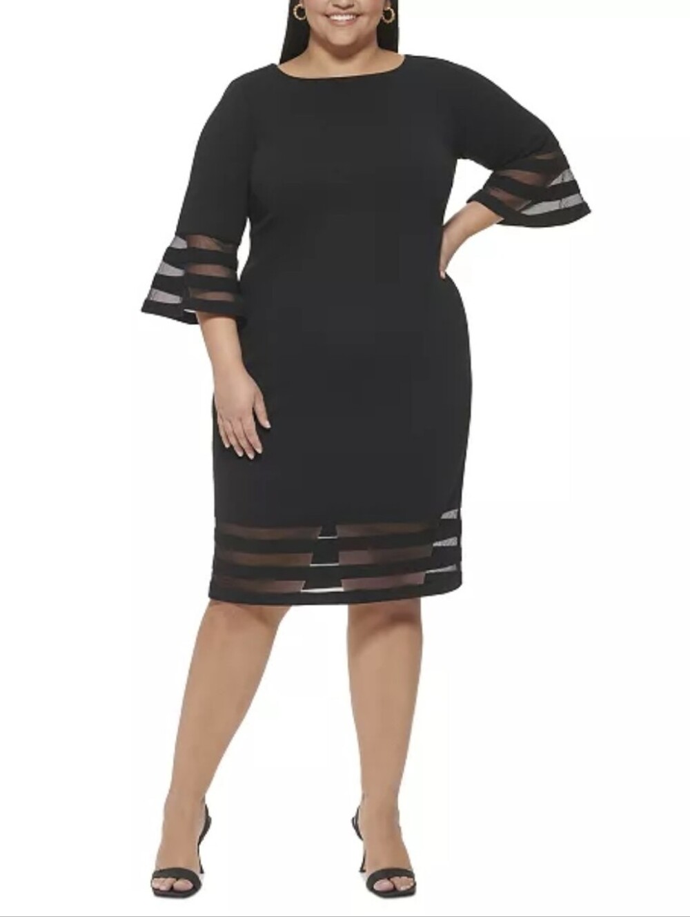 Calvin Klein Women's Plus Size 20W Bell-Sleeve Boat-Neck Sheath Dress
